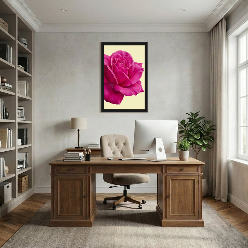 Plantes et fleurs, rose sur fond crème, H 12 po x l 18 po