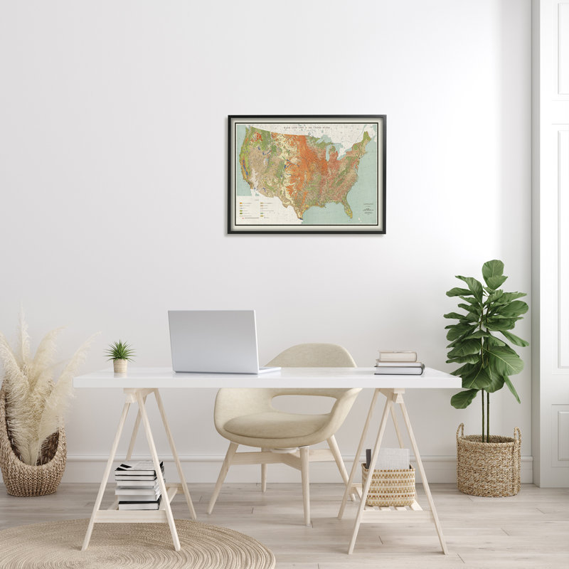 Carte rétro des États-Unis, États-Unis, 1950, Giclée encadrée noir minuit, H 24 po x l 24 po x P 1,5 po