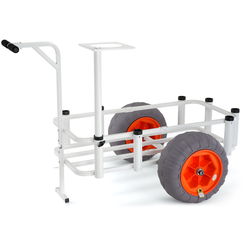 Heavy-Duty White Aluminum Beach Fishing Cart with Balloon Tires