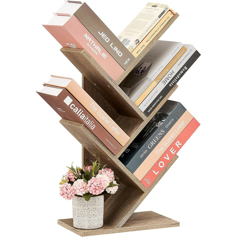 Tree Bookshelf, Book Storage Organizer Shelves Floor Stan..., (4 Shelves) 4"H x 14"W x 8"D, Oak