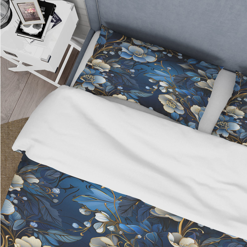 Ensemble de housse de couette Cobalt Blue Nouveau Vines Victorian, Housse de couette simple + 1 taie décorative stan