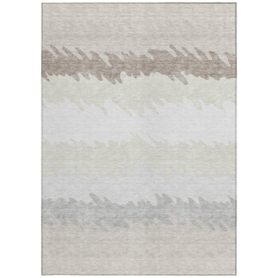 8' X 10' Ivory Beige And Taupe Striped Washable Indoor Outdoor Area Rug