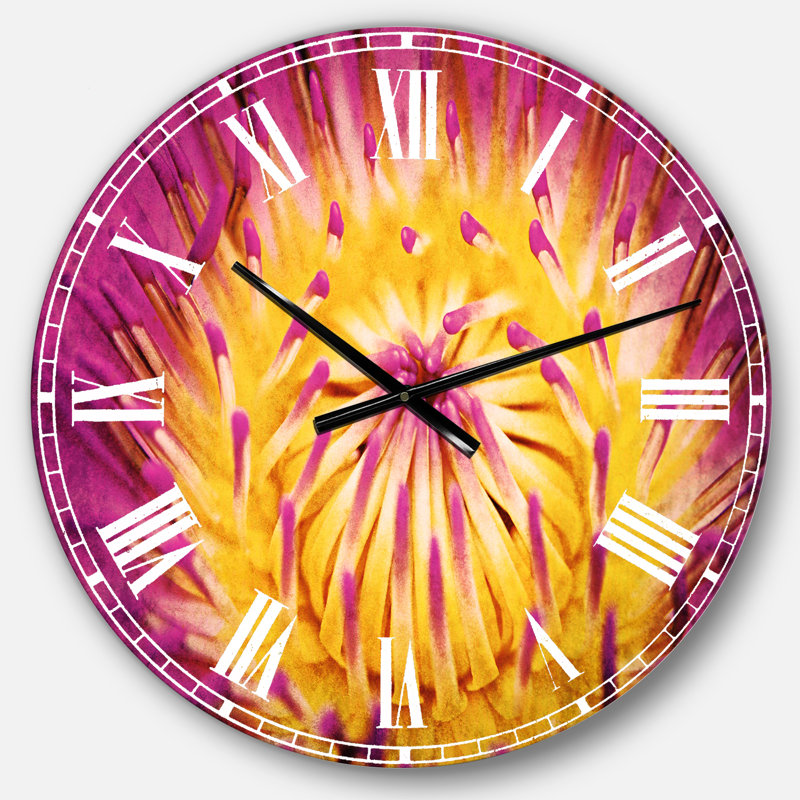 Rose et jaune fleur de lotus abstraite - horloge murale traditionnelle, Surdimensionné