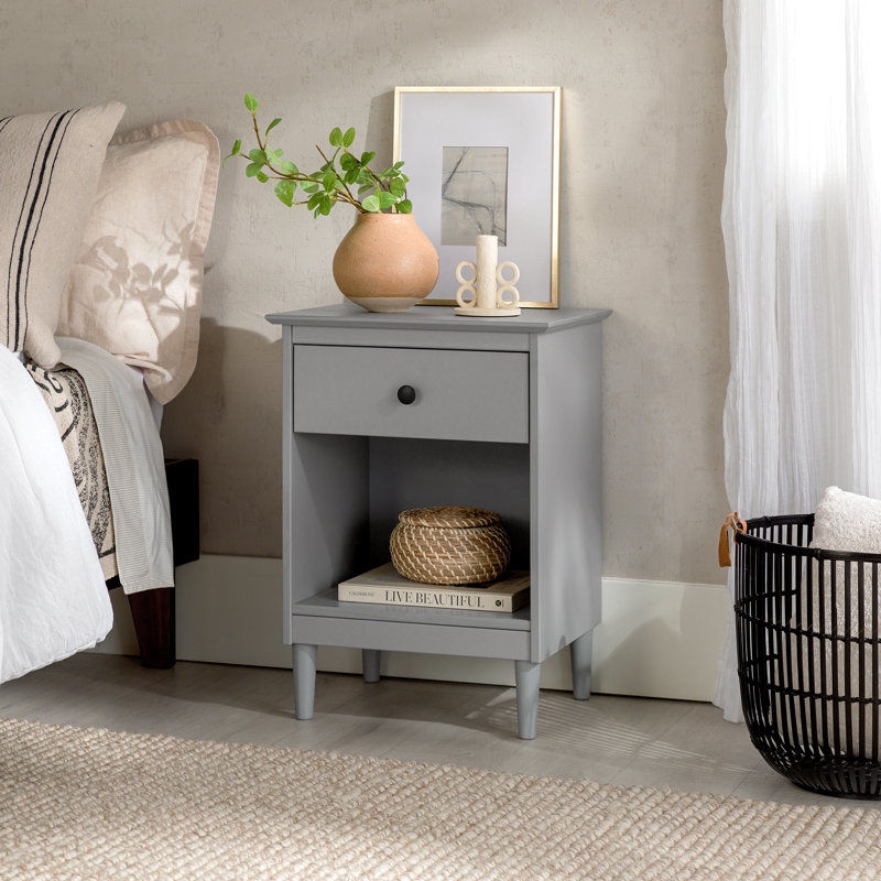 Haney 1-Drawer Solid Wood Nightstand, Gray