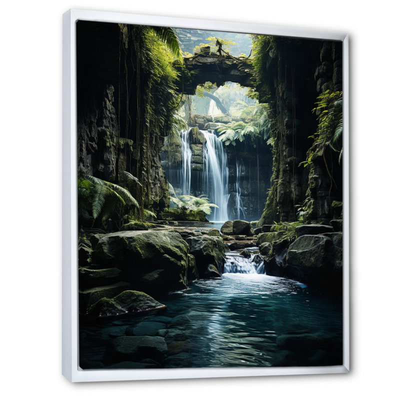 «Brinlie Waterfall Hidden Oasis II», reproduction sur toile, H 32 po x l 24 po x P 1 po, Cadre flottant blanc