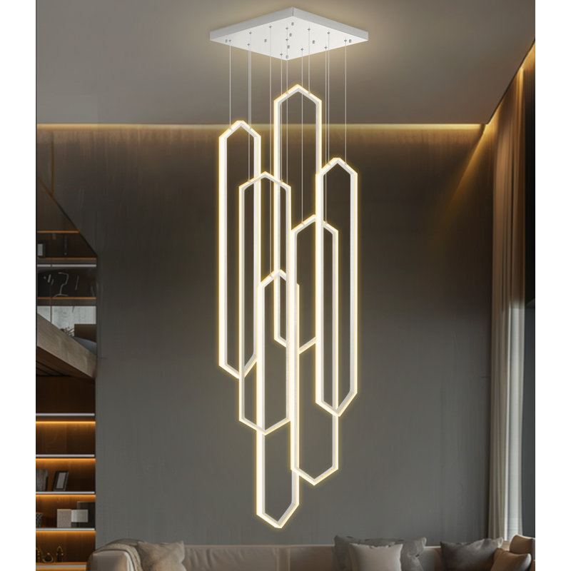 Lustre moderne 25 "à 6 anneaux DEL à intensité variable argent, Silver