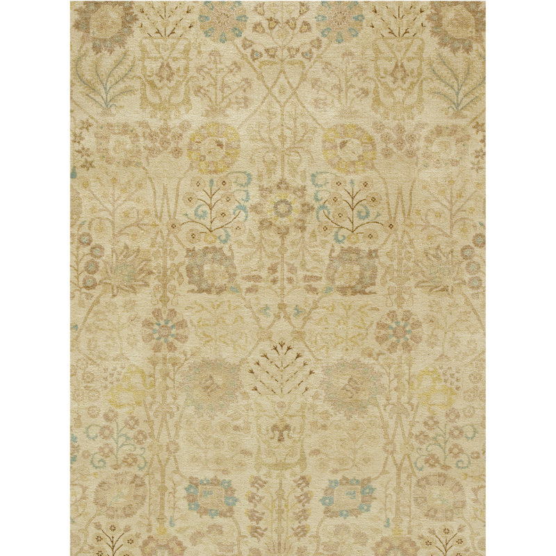 Wool Oriental Area Rug in Ivory/Fawn, Rectangle 10' x 14'
