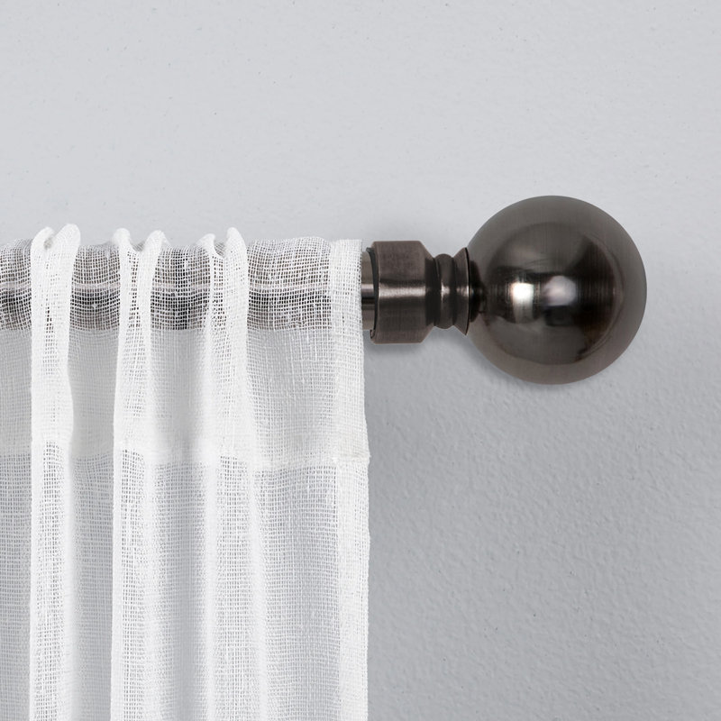 Apalachin Plain Metal Ball Extendable Single Curtain Rod /Pole, Black Nickle, 120 - 210 cm