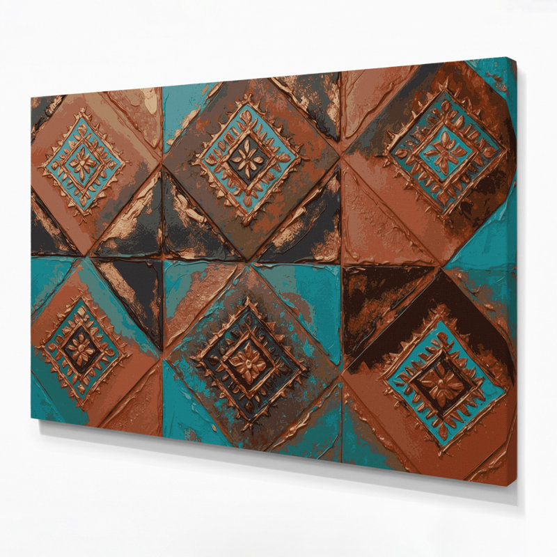 «Southwestern Patterns Zuni Diamonds 241», art mural sur toile brune, H 20 po x l 30 po