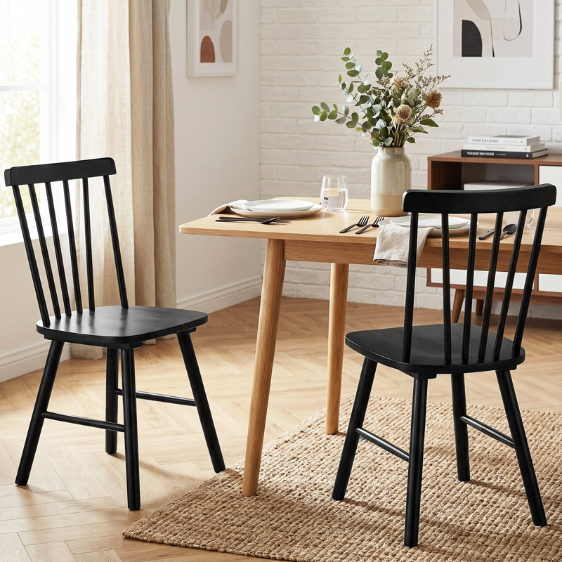 Phaong 17" Wide Mid-Century Modern Windsor Back Wood Modern Dining Chairs, Black