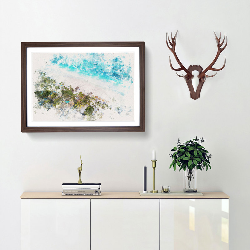 Washed Up In Tulum Mexico Watercolour - Framed Print, Walnut, 45cm H x 63cm W x 2cm D