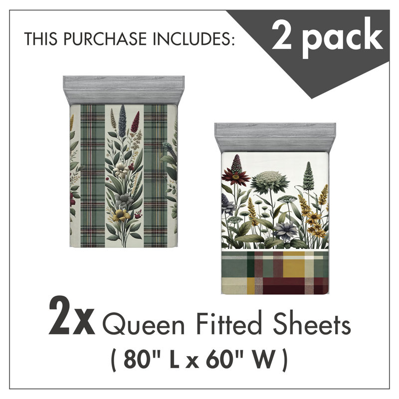 Microfiber Floral Art Fitted Sheet, Queen Fitted Sheet