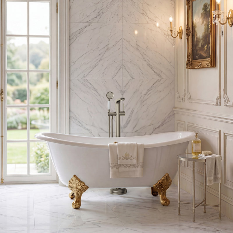 Freestanding Bathtub Faucet Floor Mount Tub Filler with Diverter & Hand Shower, Brushed Nickel