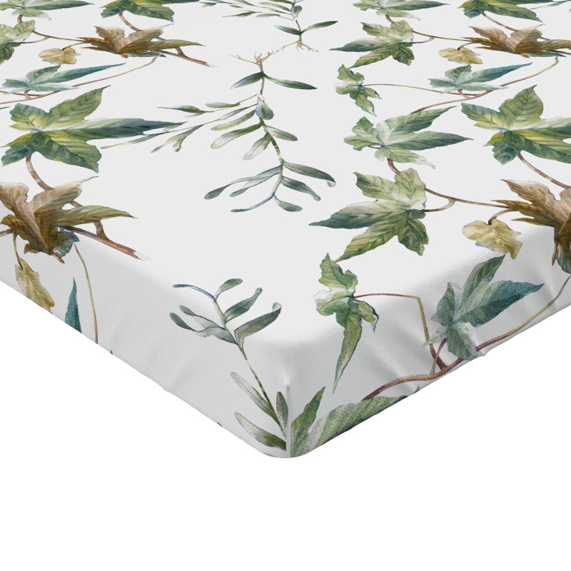 Drap-housse à motif floral Ambesonne, Drap-housse très grand californien, Vert réséda, brun pâle / floral