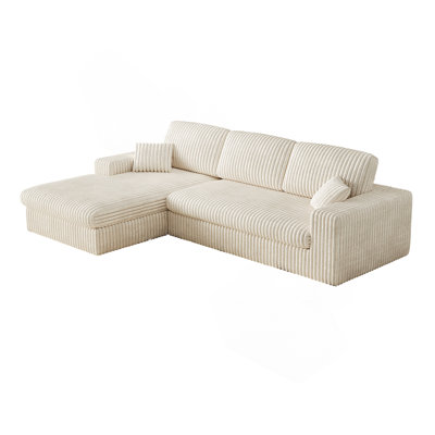 Boneless 114.5'Modern Corduroy Modular foam Sofa, Recliner Seat reversible Sofa, 2-in-1 Sofa with Recliner and L-Shaped Sofa Combination with Three Cushion Neck Pillow Combination and Two Throw Pillows