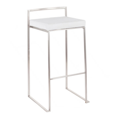 Contemporary Stackable Barstool In Stainless Steel With White Velvet Cushion By Lumisource - Set Of 2