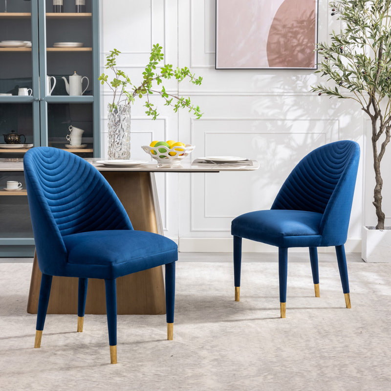 Chaise de salle à manger rembourrée en velours Shurtleff, 2, Marine, Bleu