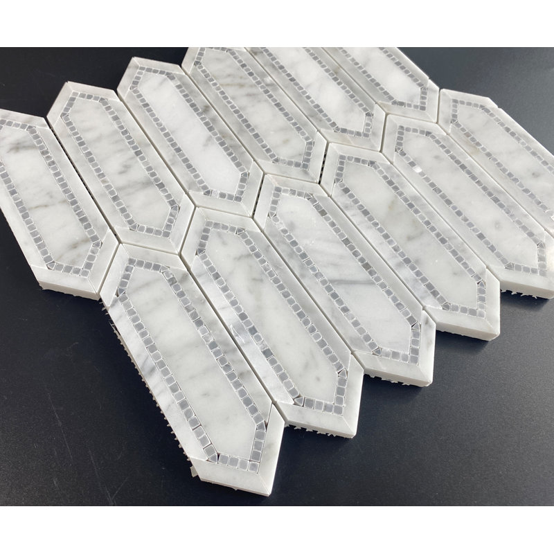 2" x 6.5" Natural Stone Color Variation Honeycomb Mosaic Wall & Floor Tile, White Carrara / Italian Gray