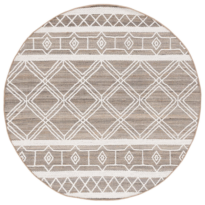 Adwell Natural Fiber Hand Woven Jute/Wool/Cotton Southwestern Rug in Natural/Ivory, Round 6'
