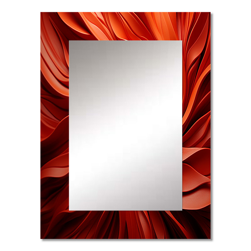 Red abstract spiral dreamscape I - Abstract Spirals Large Wall Mirror, Red Unique Mirror, Printed Metal Art, 32" x 24"