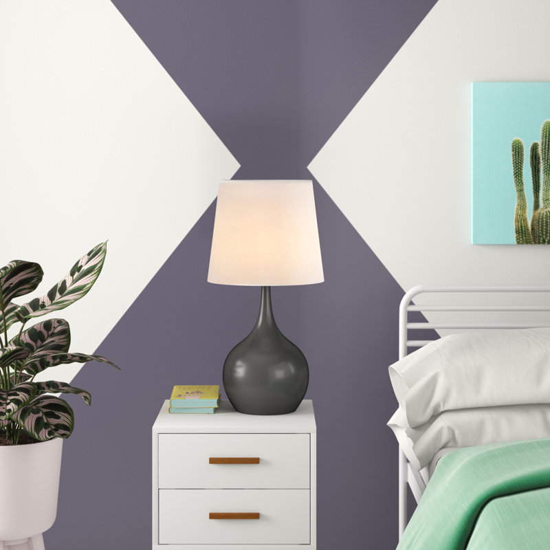 Hauge 24" Metal Bedside Table Lamp With Shade, No, Powder Cloud Black