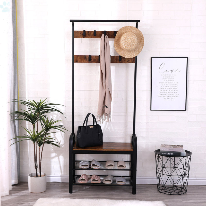 Coat Rack, Hall Tree With Shoe Bench For Entryway, Entryway Bench With Coat Rack, 4-In-1, With 9 Removable Hooks, A Hanging Rod