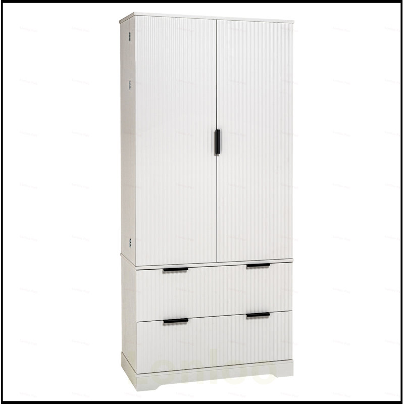 Modern Fluted Kitchen Pantry Cabinet with 2 Large Drawers, 8-Door Spice Rack, Freestanding Storage Organizer for Home