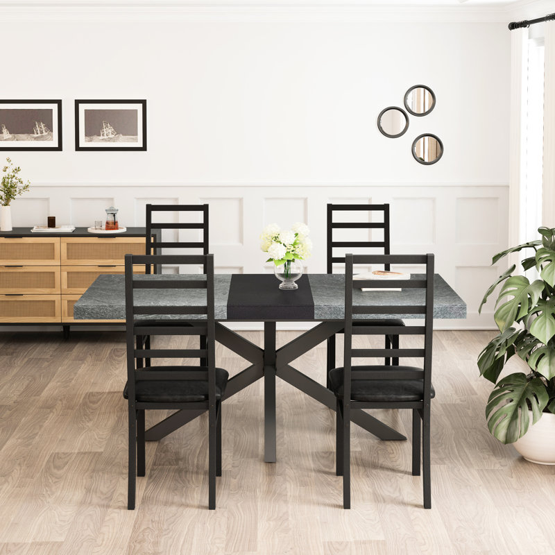 Table de salle à manger rectangulaire moderne avec 4 chaises, gris et noir Modern
