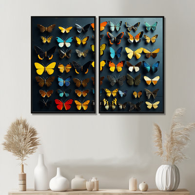Collage de papillons colorés flottants - art mural moderne 2 pièces
