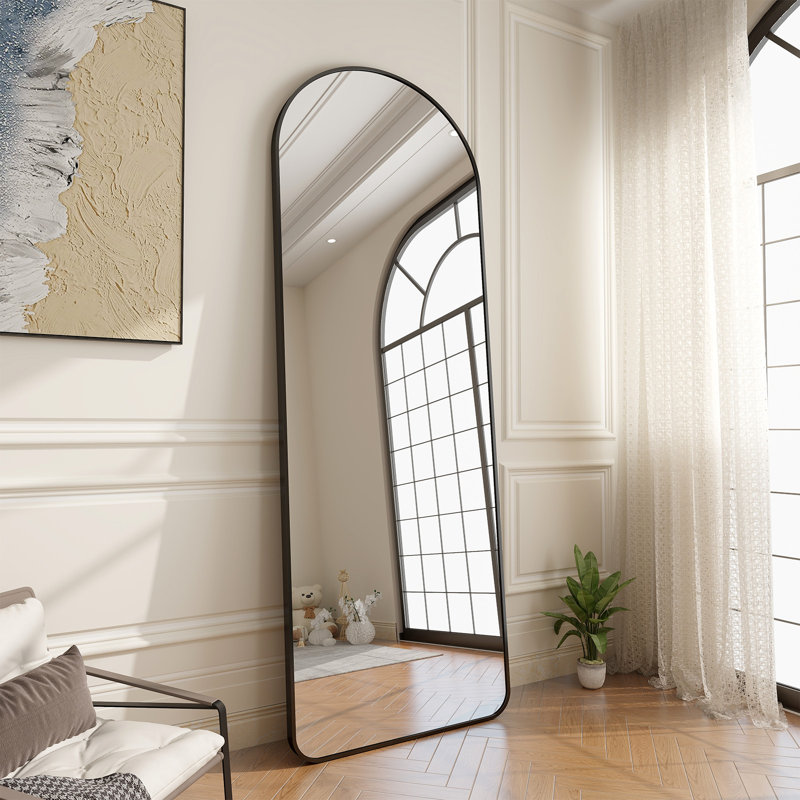Miroir mural arqué en alliage d'aluminium, Noir, H 64 po x l 21 po