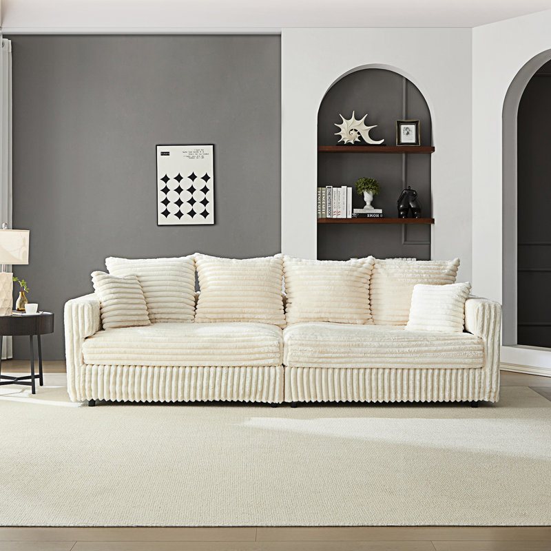 Canapé 4 places moderne et confortable avec coussins moelleux, Beige