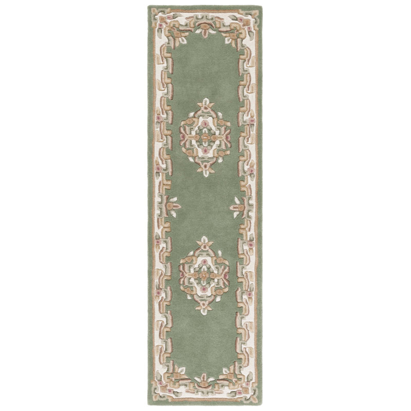 Stender Hand Tufted Wool/Cotton Floral Rug in Ivory/Green, Runner 2'3" x 8'