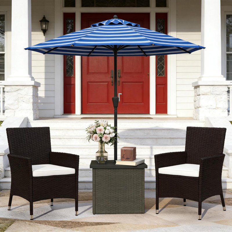 Table de bout carrée pour l'extérieur, table d'appoint en osier avec trou pour parasol, Mélange de bruns