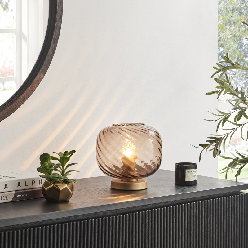 Arelia Small Textured Swirl Brown Glass Touch Dimmable Table Lamp - Vintage Retro Design