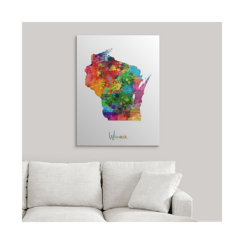 «Wisconsin Map» par Abarca, impression, H 48 po x l 36 po x P 1,5 po, Toile