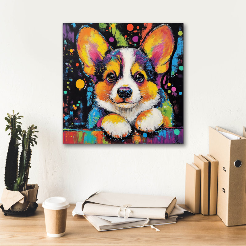  «Woof Corgi» par Rich Monet, art mural sur toile, 18 po x 18 po