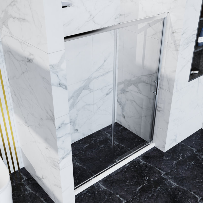 60.in W X 72.in H Single Sliding Shower Door, 1/5 Inch Thick Clear Tempered Glass Shower Door With Stainless Steel Handle, Black