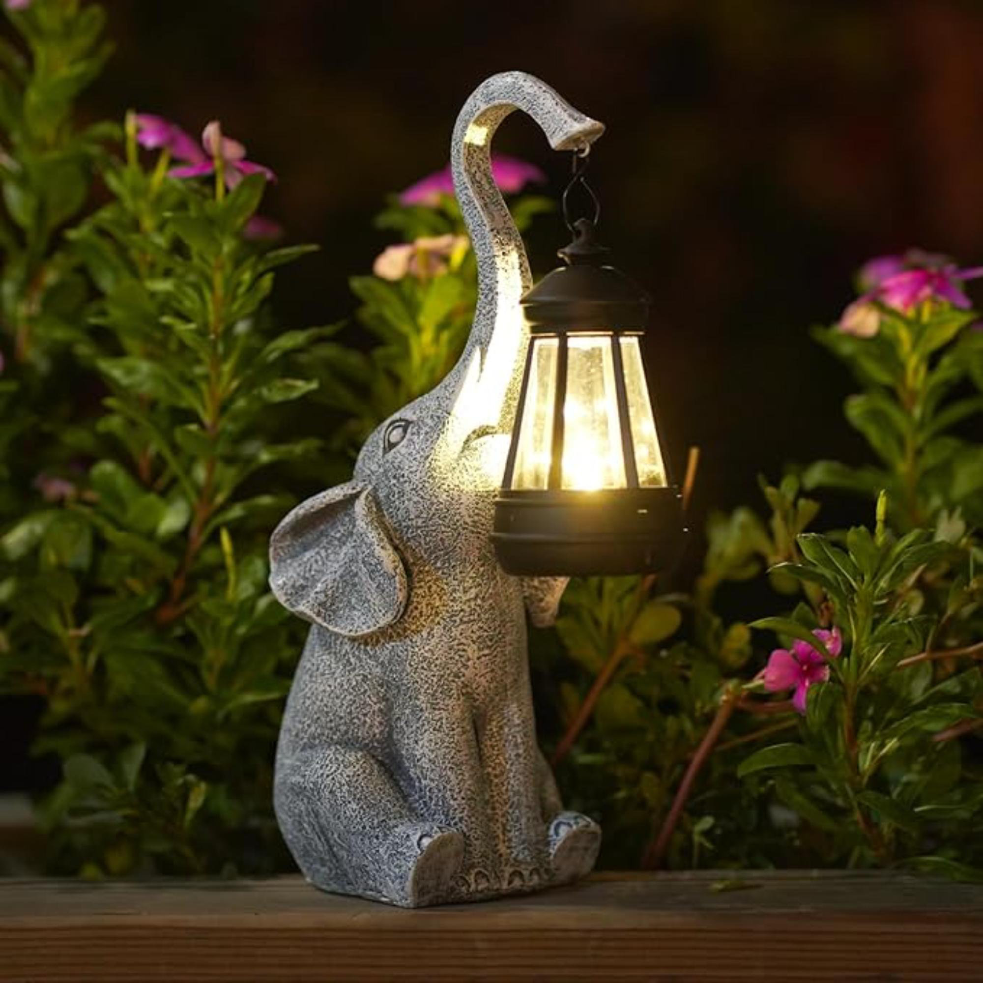 Umikk Éléphant Décoratif Avec Lanterne Solaire - Statue D'éléphant De