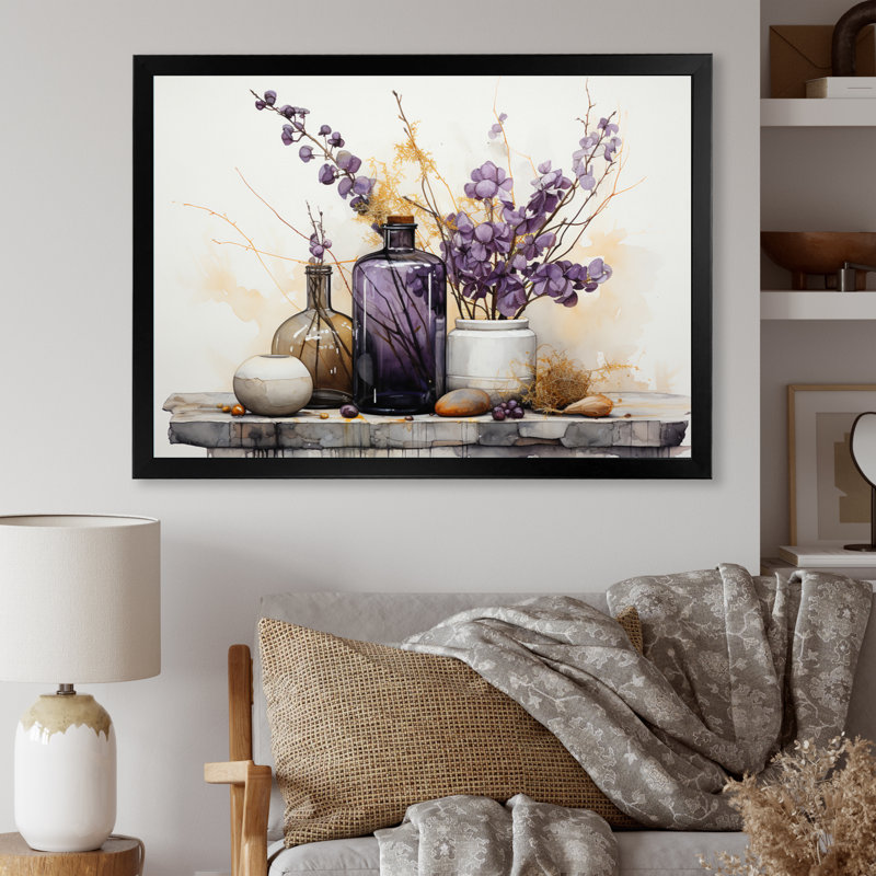 Mauve, beige, minimalisme, équilibre et contraste - reproductions d'art abstrait de natures mortes, Cadre simple noir