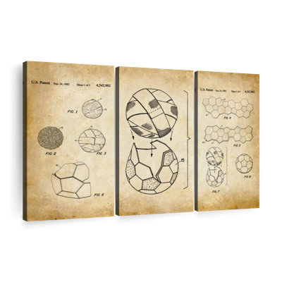 17 Stories Sports Blueprints Soccer Ball 198 On Canvas 3 Pieces Set