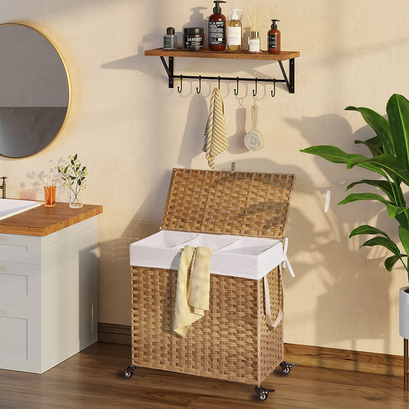 Hand Woven Rolling Laundry Sorter with Handles, Gray