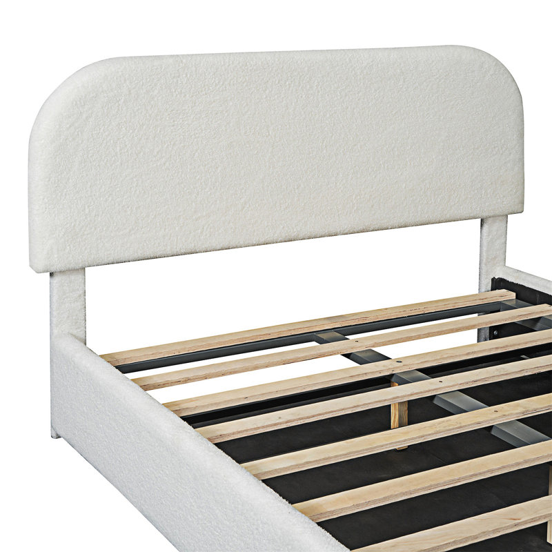 Lit plateforme tapissier Teddy avec système de rangement hydraulique, Blanc, Double