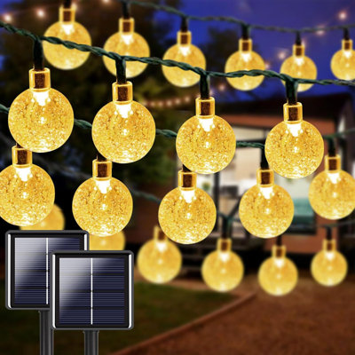 2-Pack 64FT 100 LED Solar String Lights Outdoor Waterproof Crystal Globe Lights Solar Powered Patio Lights With 8 Modes For Garden Decor(Warm White)