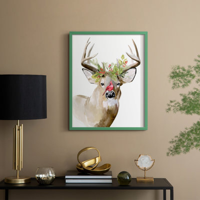 Holiday Deer II Framed Print - Solid Wood
