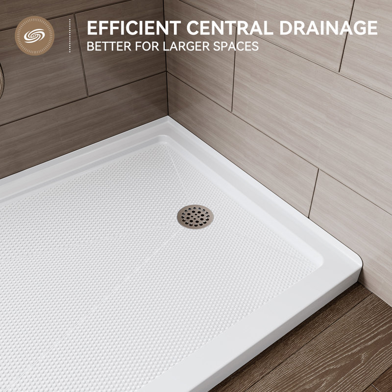 Base de douche blanche 60 po x 36 po avec ensemble de drain et couvercle de drain inclus, bac de douche antidérapant, Right