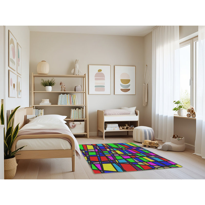 Tapis abstrait vert / bleu / rouge, Rectangle 4 pi x 6 pi