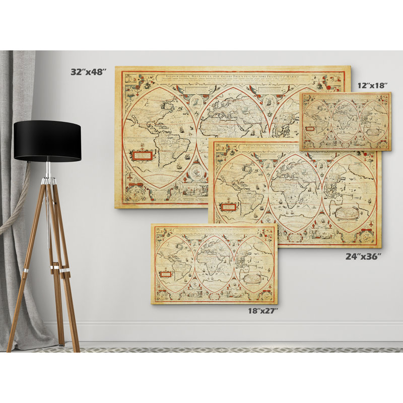 « rétro carte du monde iii », impression, H 12 po x l 18 po x P 1,5 po, Toile tendue