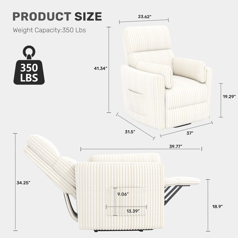 37'' W Power Lift Recliner Chair, Round Plush Faux Fur Footrest,Sturdy For Living Room&Bedroom, Beige