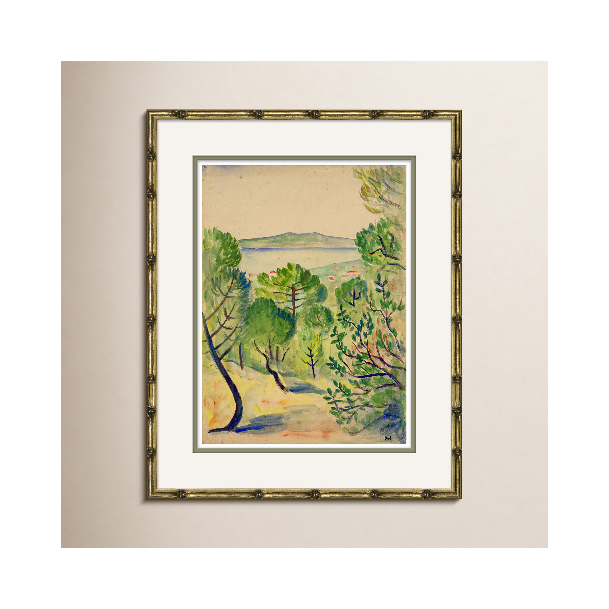 Primitive Landscape - Small, 21.5" H x 17.5" W x 2.25" D, Bronze Framed
