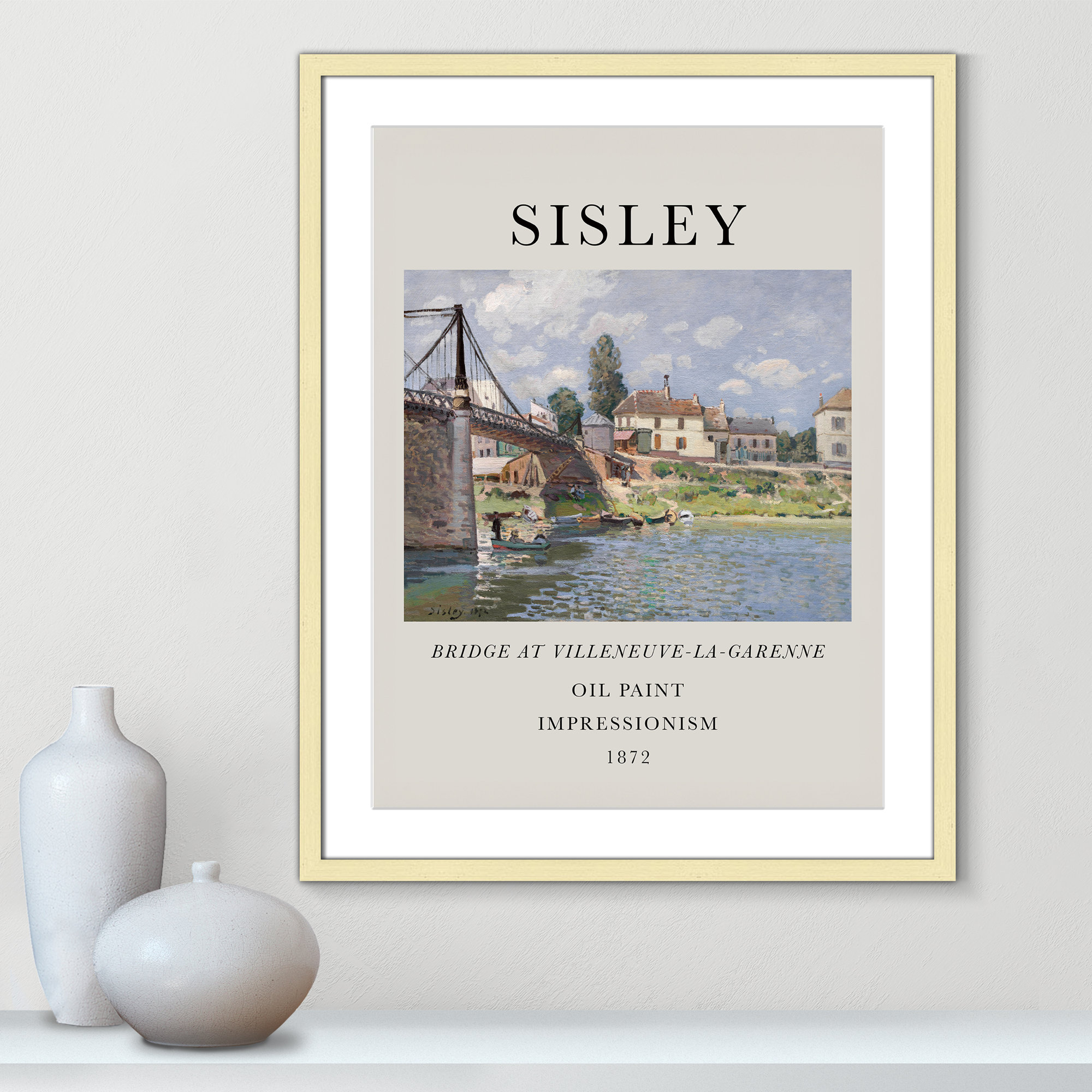 Old Masters Collection " The Bridge At Villeneuve " by Alfred Sisley, Gold Single Picture Frame, Yes